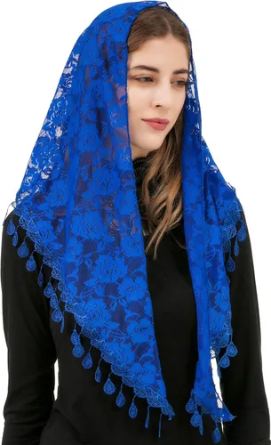 Vista 3 de PAMOR Mass Veil Triangle Mantilla Cathedral Head Cover Chapel Velo Encaje Chal Bufanda Latina
