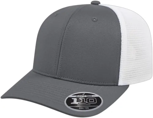 Vista 50 de Cap America i8502 Flexfit 110 Premium - Gorra de camionero de perfil medio con 6 paneles de malla trasera con protección UV y cierre ajustable