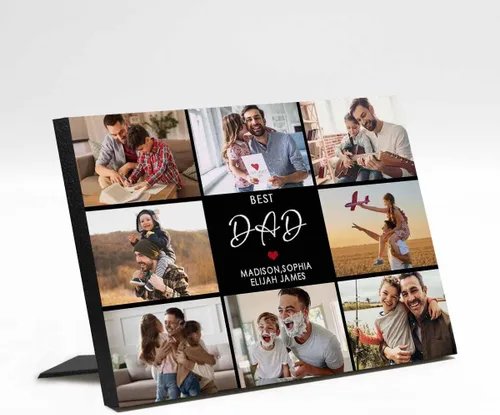 Vista 29 de InterestPrint Panel de fotos personalizado para papá y nombre para exhibición de mesa, Papá te amamos más que todas las estrellas en el cielo, marco