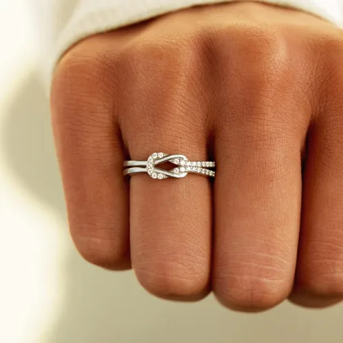 Vista 3 de The Love Between Mother and Daughter is Forever Mother Daughter Ring, Story Jewellery Mother Daughter Square Knot Ring for Women, Friends, Mothers