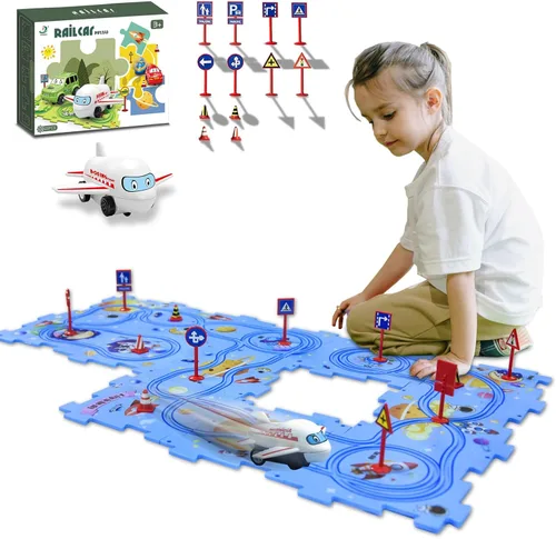 Vista 20 de Regalo de Cumpleaños para Niño de 4 Años, Set de Pista de Carros Rompecabezas para Niños con Mapa de Carretera, Set de Juego de Carros de Pista