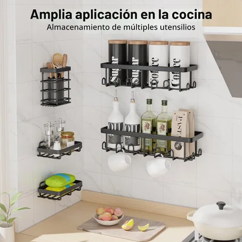 Vista 9 de YASONIC Shower Caddy Adhesive, Rustproof Shower Organizer, Wall Shower Rack Negro