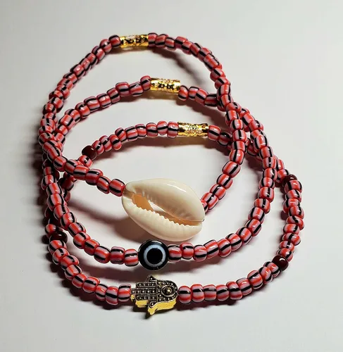 Vista 39 de 3 pcs Ilde Cowrie seashell Evil Eye Hamsa Hand Orisha Santeria Pulseras Bracelet Set