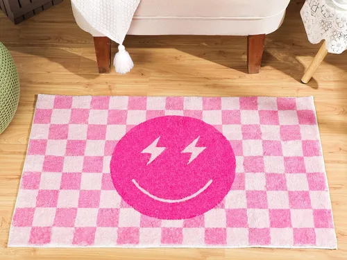 Vista 7 de Demissle Alfombra negra con diseño de sonrisa, diseño a cuadros, divertida, para dormitorio, contemporánea, a cuadros, decoración de habitación