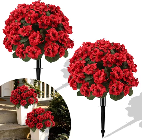 Vista 8 de 2Pcs Artificial Fall Flowers for Outdoors Fake Geranium Plant Topiary Balls