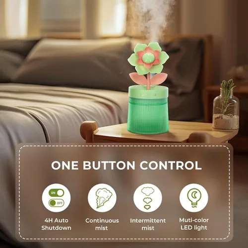 Vista 2 de Mini humidificador de flores bonitas, humidificadores de escritorio pequeños de niebla fría, humidificadores portátiles de escritorio personal USB