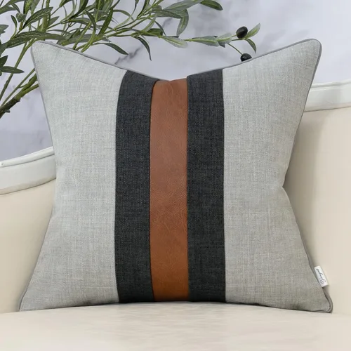 Vista 11 de Yangest - Funda de cojín de patchwork de lujo de 18x18 pulgadas, funda de almohada cuadrada de algodón y lino para sofá, dormitorio y sala de estar