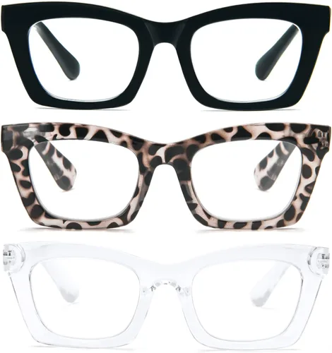 Vista 15 de REAVEE Gafas de lectura para mujer, bloqueo de luz azul, elegantes y de gran tamaño, bisagra de resorte