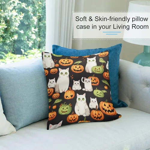 Vista 8 de Fundas de almohada frescas de 12 x 12 pulgadas, fundas de almohada de gatos y calabazas, decoración de habitación, funda de cojín de feliz Halloween