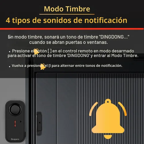 Vista 5 de Alarma de seguridad personal impermeable para puerta/ventana, IP66 resistente al agua con control remoto, 113 dB, modo alarma/timbre, espaciado