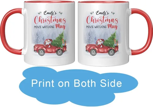 Vista 3 de This is My - Taza personalizada para ver películas navideñas. Divertida taza de café y cacao. Bonita taza vintage para amantes del cine, regalo