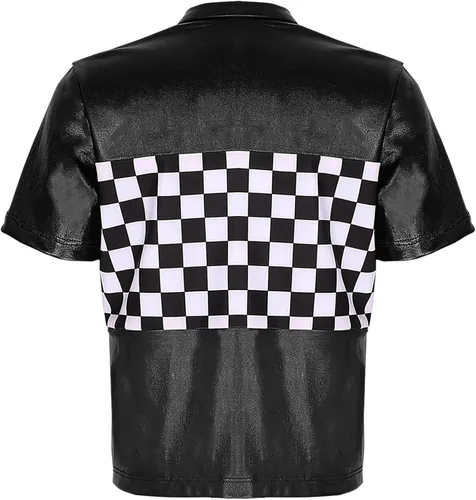 Vista 2 de YiZYiF Disfraz de piloto de coche de carreras para niños y niñas, camisa de manga corta con cremallera para Halloween, cosplay, trajes