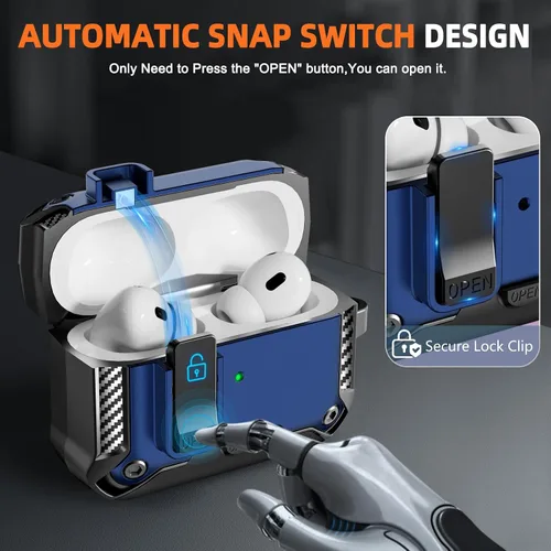 Vista 4 de Funda para AirPods Pro de 2 generación con soporte para teléfono, diseño de interruptor automático de protección completa contra caídas con kit