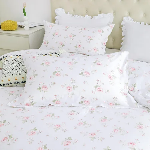 Vista 2 de QSH Juego de 2 fundas para almohada de algodón tamaño Queen, diseño floral vintage chic con estampado de rosas, fundas para almohada con cierre