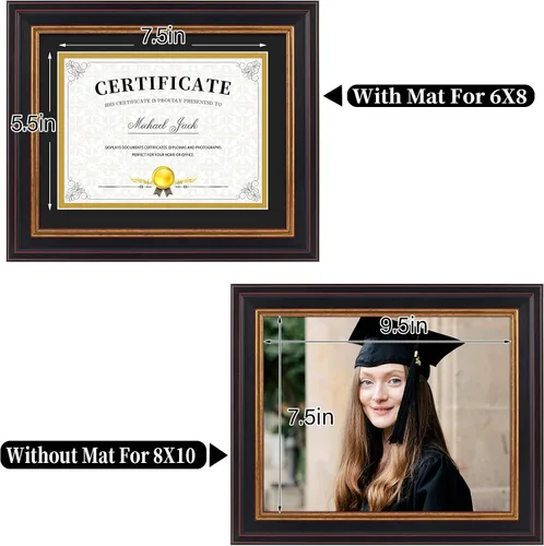 Vista 6 de Frametory, Marco de diploma de 6 x 8 con paspartú doble (negro/dorado) o de 8 x 10 pulgadas sin paspartú, oro negro y borgoña, soporte de caballete