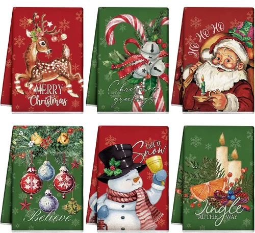 Vista 20 de Hosuly 6 Piezas Toallas de Cocina Navideñas Afroamericanas Paños de Platos de Santa Negro Toallas de Mano Navideñas Negras y Rojas Santa Ángel Acebo