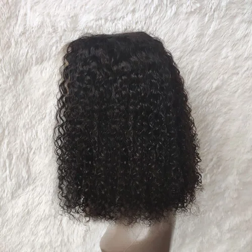 Vista 4 de Pelucas de cabello humano rizado rizado de 13 x 4 pulgadas con encaje frontal de oreja a oreja para mujeres, 1B, 8 pulgadas, corto, sin pegamento