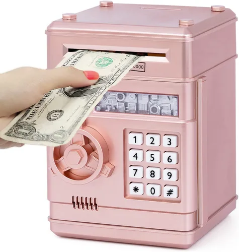 Vista 20 de Refasy Alcancía para dinero en efectivo, cajero automático, banco electrónico de monedas para niños de 3 a 12 años, caja de ahorro de dinero, mini