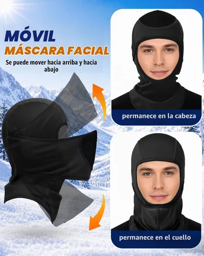 Vista 2 de Pasamontañas transpirable para hombres y mujeres, máscara de esquí movible Negro