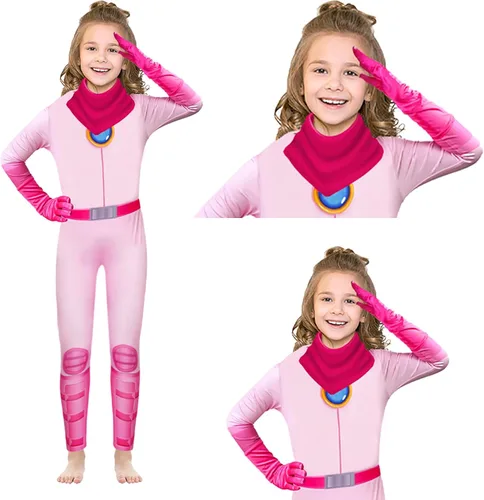 Vista 6 de Disfraz de princesa melocotón para niñas, disfraz de princesa melocotón de Super Brothers con accesorios para Halloween