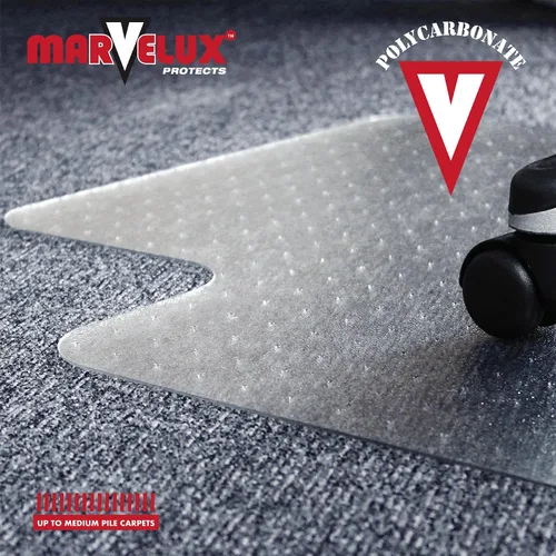 Vista 6 de Marvelux Tapete para silla de oficina de policarbonato resistente de 47 x 53 pulgadas con borde para alfombras, protector de alfombra transparente