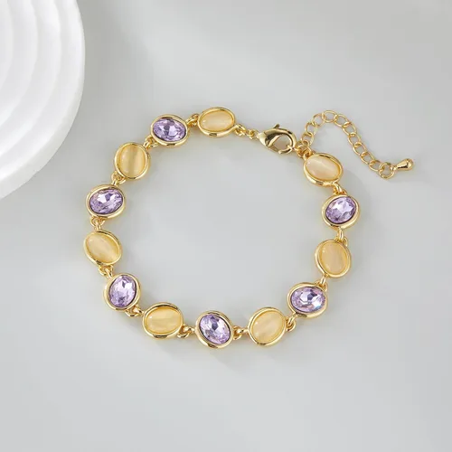 Vista 5 de Aprilery Gold Chain Bracelet for Women, Dainty Multicolor Crystal Stone Link Bracelet 14K Gold Trendy Bracelets Jewelry for Women Girls Gifts for Her