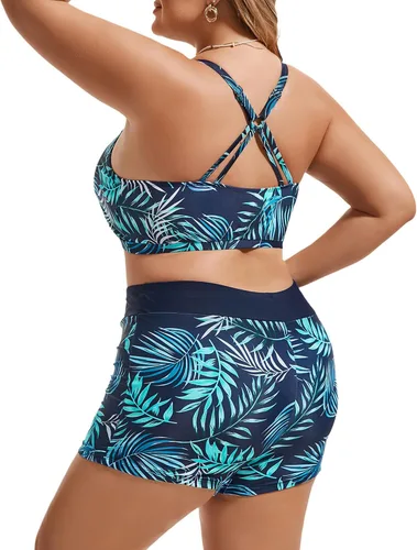 Vista 5 de Hanna Nikole Traje de baño tankini de 3 piezas para mujer, traje de baño con control de abdomen y pantalones cortos para niño, camiseta sin mangas