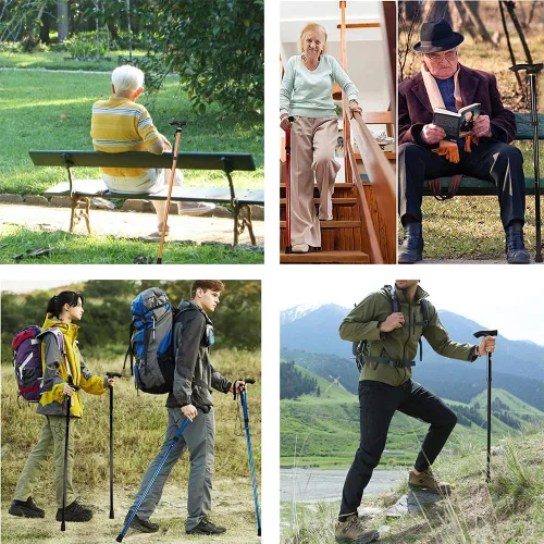 Vista 6 de Bastón plegable para mujeres y hombres mayores, palos ligeros plegables para equilibrio de personas mayores, bastones ajustables, palo y muletas