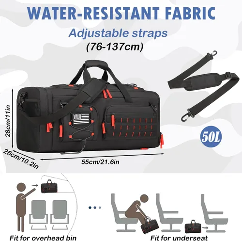 Vista 2 de Bolsa de gimnasio para hombres y mujeres con compartimento para zapatos y laptop, bolsa de viaje deportiva 3 en 1, Negro + rojo, Modas