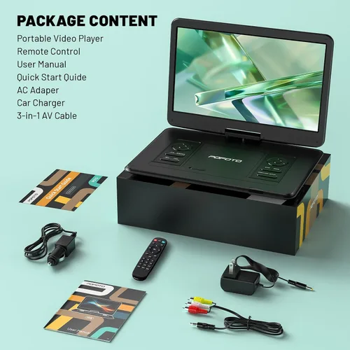 Vista 9 de POFOTO Reproductor de DVD portátil de 17.5 pulgadas con pantalla HD grande de 15.6 pulgadas, batería recargable de 6 horas, altavoces duales, libre