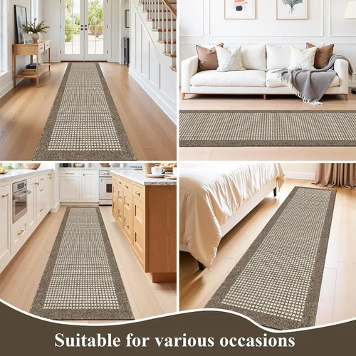 Vista 7 de Ileading - Alfombras de pasillo marrones de 2 x 8 pies, antideslizantes, estilo granja, alfombrillas largas de cocina con respaldo de goma