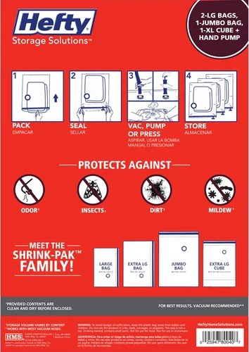 Vista 9 de Hefty Super Starter Kit de 5 L, 3XL, cubo 1XL y 1 bolsa jumbo, bolsas de almacenamiento al vacío reutilizables y resistentes al agua, total de 10