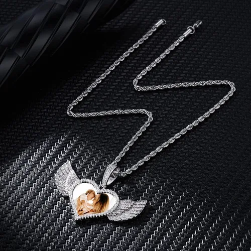 Vista 6 de OTXIXTO Colgante personalizado de hip hop con imagen de memoria para hombres y mujeres, grabado de imagen, texto, nombre, fecha, foto personalizada