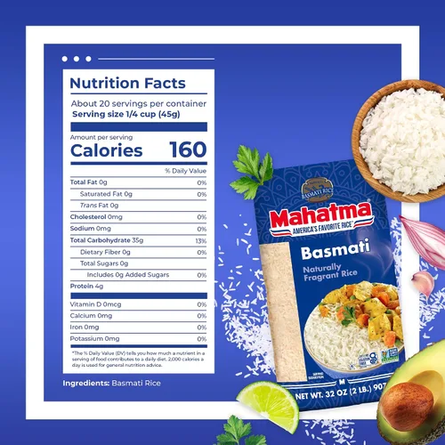Vista 2 de Mahatma Arroz Basmati, arroz indio fragante, bolsa de 2 libras