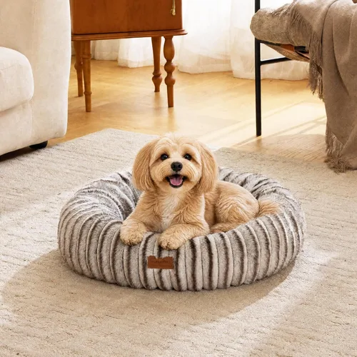 Vista 13 de FUKUMARU Cama para Perros, Camas Calmantes en Forma de Dona para Cachorros Ansiosos, Cama Moderna y Estética para Gatos con Estampado Degradado