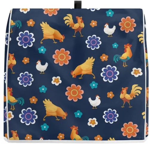 Vista 3 de Cubierta para batidora de pie a prueba de polvo con dibujos animados de pollo y flores para el hogar, cocina, decoración con mango y bolsillo