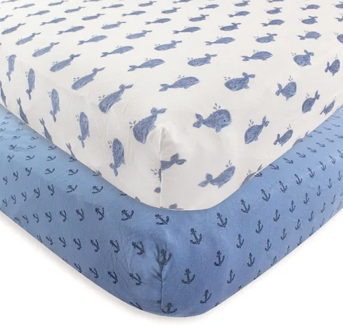Vista 42 de Hudson Baby Sábana bajera ajustable unisex de algodón para cuna, avión, talla única