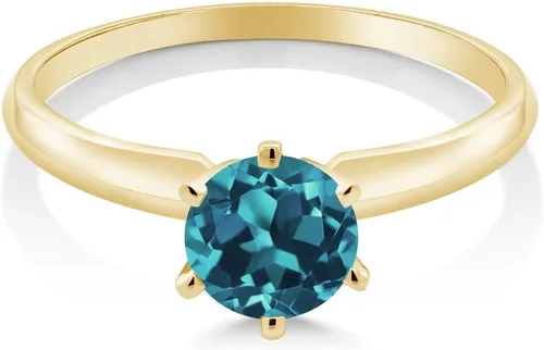 Vista 27 de Anillo de compromiso solitario con piedra preciosa redonda de oro amarillo de 14 quilates de 0.236 in para mujer Ajuste clásico de 6 puntas