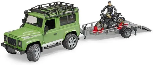 Vista 3 de Bruder 02592 Land Rover Defender con remolque de caballos y caballo, escala 1:16