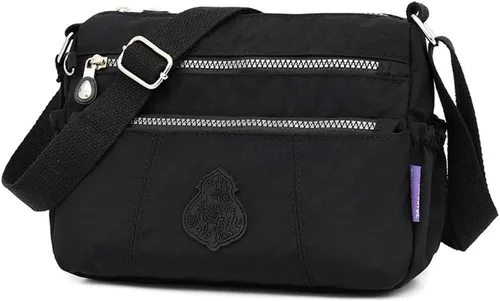 Vista 6 de Bolso de mano de hombro diario impermeable compras elegante nailon mujeres mensajero bolsos bandolera mujer (negro, talla única), Negro