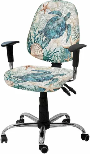 Vista 7 de Vandarllin Funda para silla de oficina, diseño de tortuga marina, elástica, universal, para computadora, diseño de animales marinos, temática