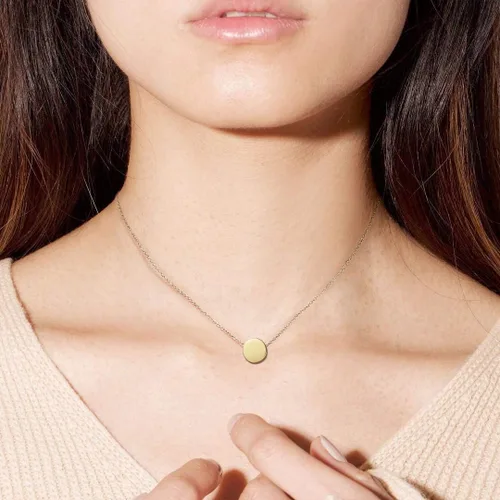 Vista 4 de Carleen SOLID REAL - Collar con dije de moneda de oro amarillo de 14 quilates con puntos pequeños de 0.236in, redondo, pequeño, simple, minimalista