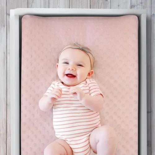 Vista 4 de The Peanutshell Fundas para cambiador de bebé para niña, sábanas de cambiador Minky para niñas, decoración floral rosa, margarita de girasol bohemio