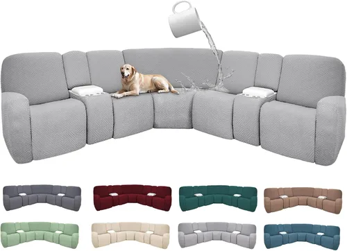 Vista 53 de Fundas de sofá reclinable seccional 100% impermeables para sofá reclinable en forma de L, funda de sofá modular de esquina en forma de L, fundas