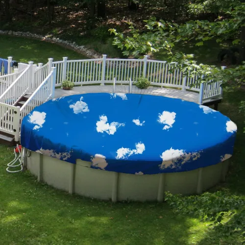 Vista 11 de Patio Cubiertas redondas para piscinas sobre el suelo, cubierta de seguridad para alberca de invierno de 10 pies, lona resistente con cabrestante