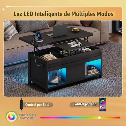 Vista 6 de WLIVE - Mesa auxiliar elevable de 40 pulgadas con almacenamiento, mesa Negro