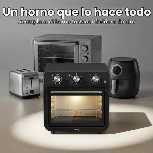 Vista 9 de SMIRLY Combo de horno tostador de freidora de aire 6 en 1, horno tostador Negro