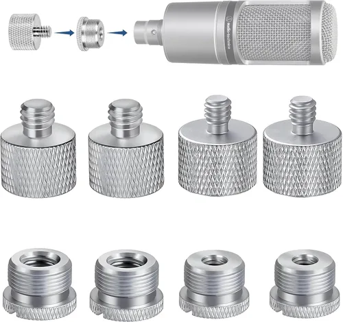 Vista 7 de IXTECH Juego de adaptadores de soporte de micrófono 8 piezas Soporte de micrófono de metal Adaptador de rosca 5/8 hembra a 3/8 macho 3/8 hembra a