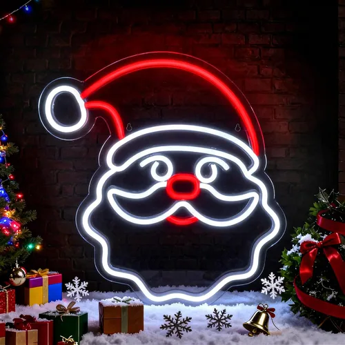 Vista 18 de Letrero de neón de Feliz Navidad, letreros de neón regulables JGHTURIE para decoración de pared, letrero iluminado para fiesta de Navidad, bar