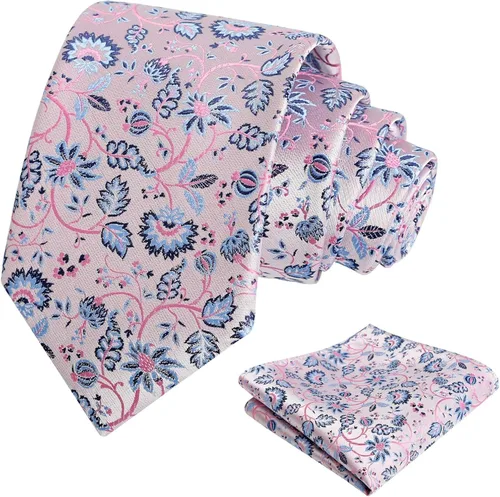 Vista 17 de Alizeal Mens 3.15inches Leaf Flower Pattern Tie with Floral Pocket Square Set